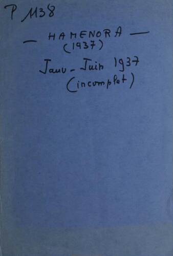 Hamenora. janvier - mars 1937 Vol 15 N° 01-02-03